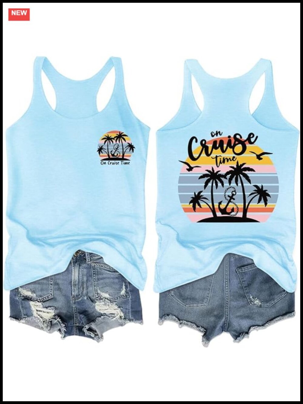 MHTOR Racerback Tank Top Women's Sleeveless Loose Fit Summer Casual Printed